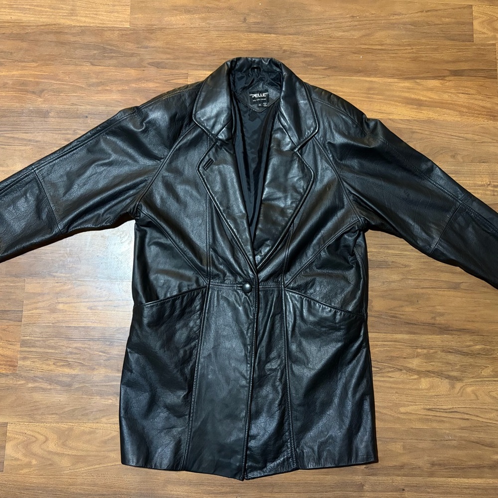 Men's Black Leather Trench Coat